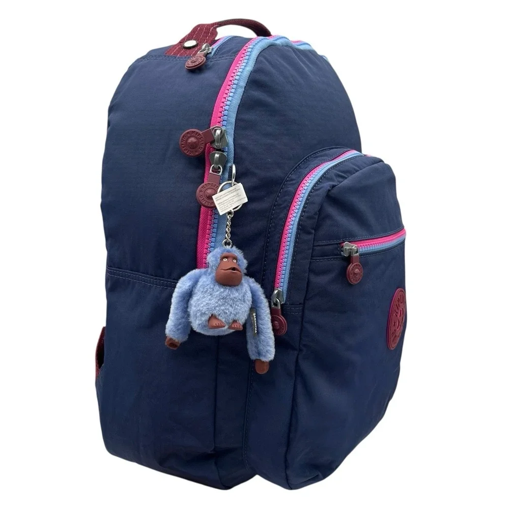 Kipling Womens Seoul Large Nylon Backpack Mod Navy Blue Pink 15